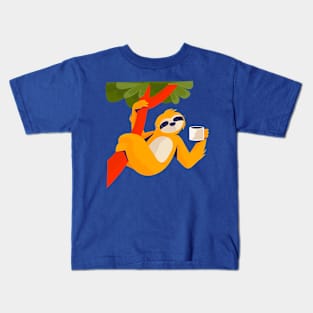 Sloth Drinking Coffee Kids T-Shirt